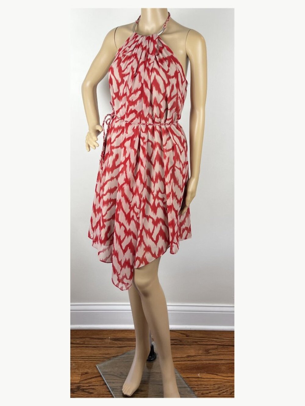 A|X Armani Exchange Red Cream Halter Dress Asymmetrical Hem Size 2